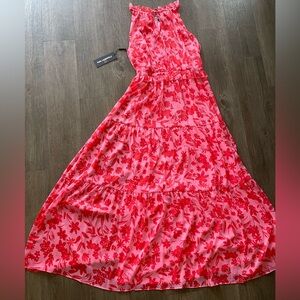 NWT KARL LAGERFELD Paris Floral Print Chiffon Ruffled Tie Neck Halter Dress 10